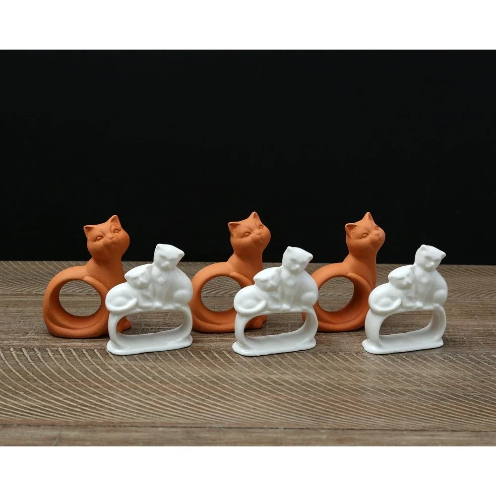 Vintage Cat Napkin Rings, Ceramic,‎ Set of 6